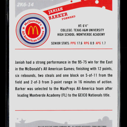 2022 Topps Chrome McDonald's All American Janiah Barker #2K6-14