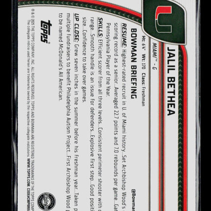 2025 Bowman Chrome University Jalil Bethea #28 Orange Shimmer /65