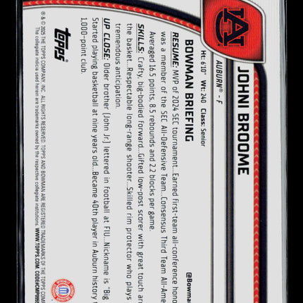 2025 Bowman Chrome University Johni Broome #98 Purple Refractor