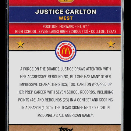 2024 Topps Chrome McDonald's All American Justice Carlton #65 Purple 025/150