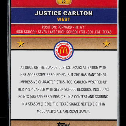 2024 Topps Chrome McDonald's All American Justice Carlton #65