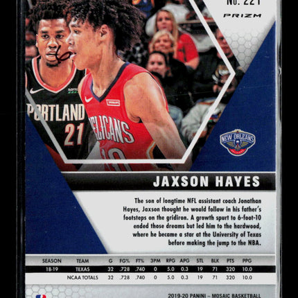 2020 Panini Mosaic Prizm Jaxson Hayes #221 Pink RC
