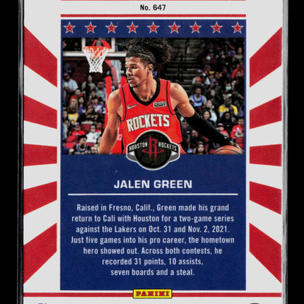 2022 Panini Chronicles Hometown Heroes Jalen Green #647 RC