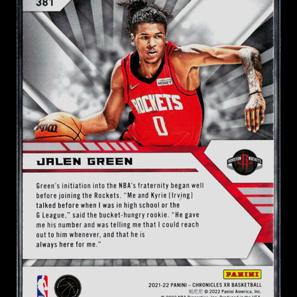 2022 Panini Chronicles XR Jalen Green #381 Green RC