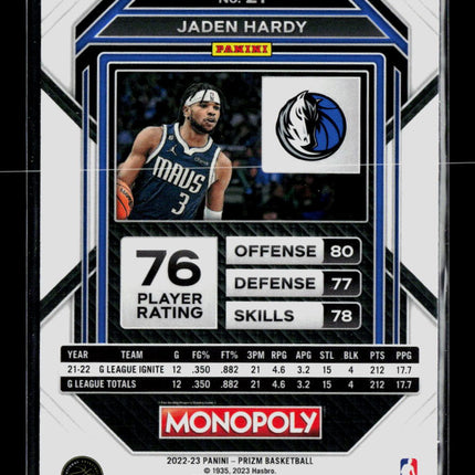 2023 Panini Prizm Monopoly Jaden Hardy #21 RC
