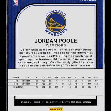 2020 Panini Hoops Premium Stock Jordan Poole #223 RC