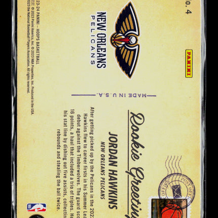 2023 Panini Hoops Rookie Greetings Jordan Hawkins #4 RC