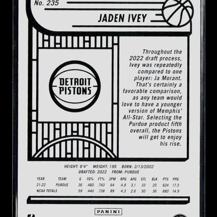 2022 Panini NBA Hoops Jaden Ivey #235 Blue RC