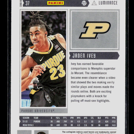 2022 Panini Chronicles Luminance Draft Picks Jaden Ivey #37 RC
