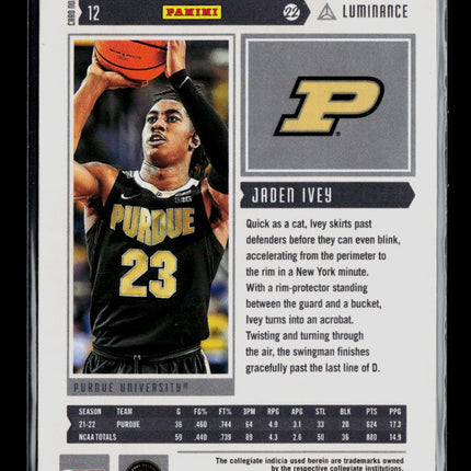 2022 Panini Chronicles Luminance Draft Picks Jaden Ivey #12 RC