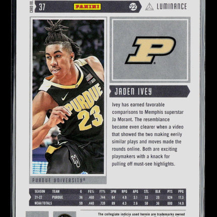 2022 Panini Chronicles Luminance Draft Picks Jaden Ivey #37 RC