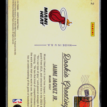 2023 Panini Hoops Rookie Greetings Jaime Jaquez Jr. #2 RC Holo