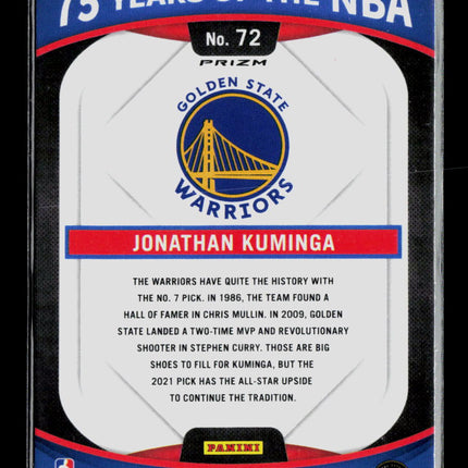 2021 Panini Select 75 Years of the NBA Jonathan Kuminga #72 Prizm