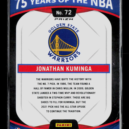 2021 Panini Select 75 Years of the NBA Jonathan Kuminga #72
