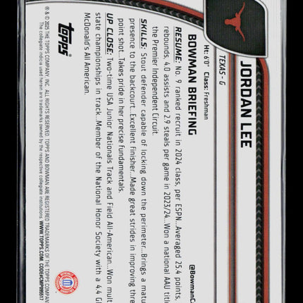 2025 Bowman Chrome University Jordan Lee #34 1st Bowman Black Wave