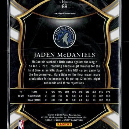 2021 Panini Select Jaden McDaniels #88 RC