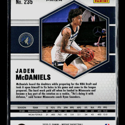 2021 Panini Mosaic Jaden McDaniels #235 RC orange