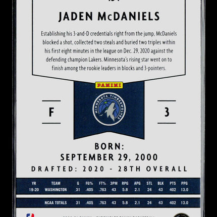 2021 Panini Chronicles Panini Basketball Jaden McDaniels #134 RC