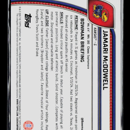 2025 Bowman Chrome University Jamari McDowell #81 Orange Sapphire Refractor /50