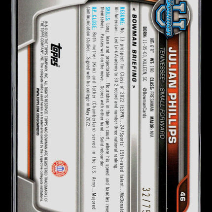 2023 Bowman University Julian Phillips #46 Yellow 32/75