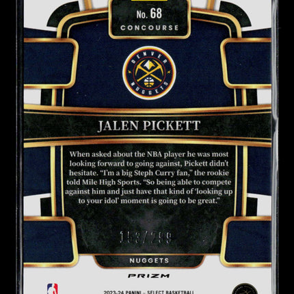 2024 Panini Select Concourse Jalen Pickett #68 Light Blue Prizm RC 153/299