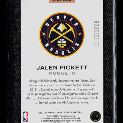 2024 Panini Court Kings Jalen Pickett #161 RC