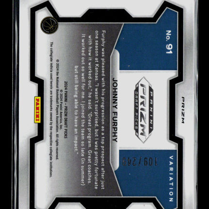 2024 Panini Prizm Draft Picks Johnny Furphy #91 Blue RC /249