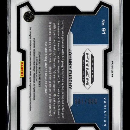 2024 Panini Prizm Draft Picks Johnny Furphy #91 Blue Variation RC /199