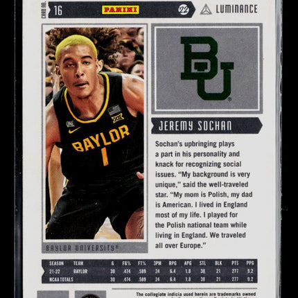 2022 Panini Chronicles Luminance Draft Picks Jeremy Sochan #16 RC