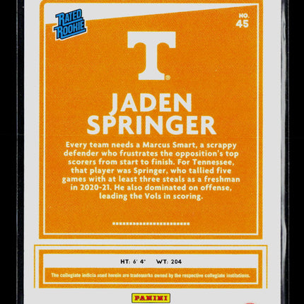 2021 Panini Chronicles Donruss Draft Picks Jaden Springer #45