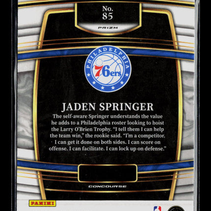2022 Panini Select Jaden Springer #85 Blue RC