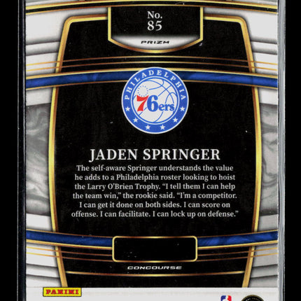 2022 Panini Select Jaden Springer #85 Disco Prizm RC