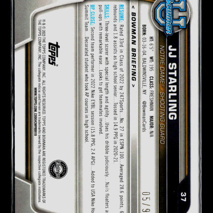 2020 Bowman University JJ Starling #37 Green Shimmer 05/99