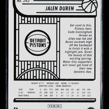 2022 Panini NBA Hoops Jalen Duren #243 RC