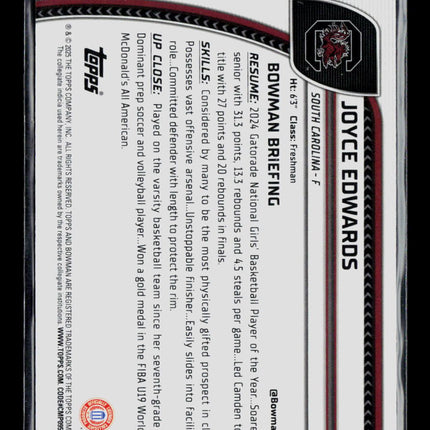 2025 Bowman Chrome University Sapphire Joyce Edwards #36 Blue