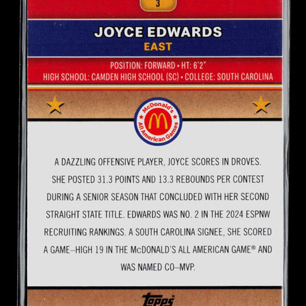2024 Topps Chrome McDonald's All Joyce Edwards #3 Purple Refractor 25/99