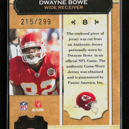 2009 Donruss Classics Membership VIP Dwayne Bowe #8 Memorabilia 215/299 Jersey