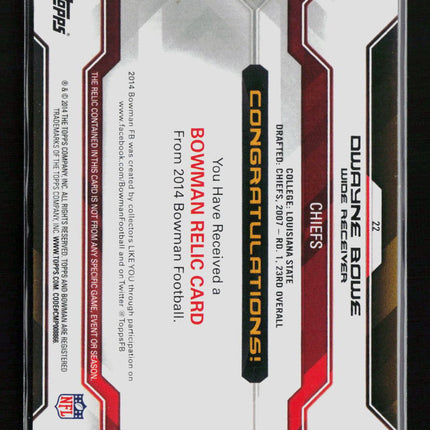 2007 Bowman Dwayne Bowe #22 Relic Jersey
