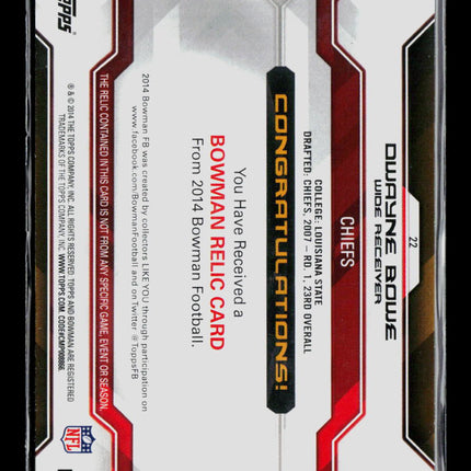 2007 Bowman Dwayne Bowe #22 Relic Authentic Jersey