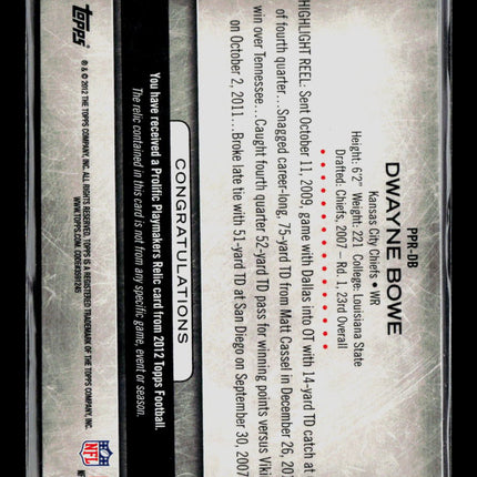 2007 Topps Prolific Playmakers Relics Dwayne Bowe #PPR-DB Relic Jersey