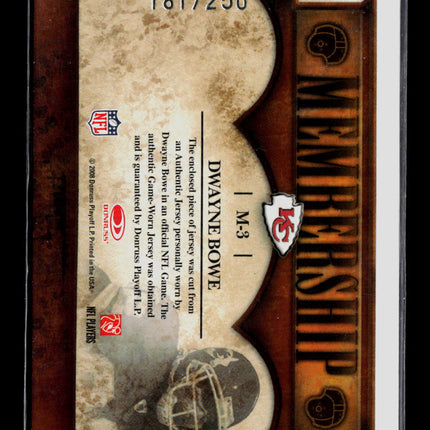 2008 Donruss Classics VIP Membership Dwayne Bowe #M-3 Jersey Patch 181/250