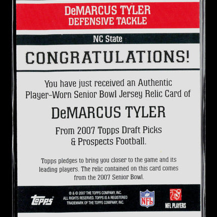 2007 Topps Draft Picks & Prospects DeMarcus Tyler #SS-DT Senior Bowl Jersey