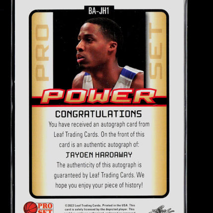 2022 Leaf Pro Set Power Jayden Hardaway #BA-JH1 RC 16/25 Auto