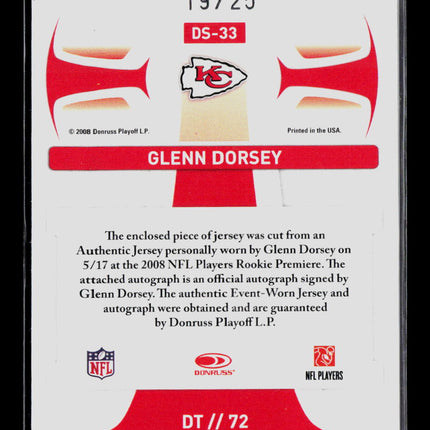 2008 Playoff Rookies & Stars Dress for Success Glenn Dorsey #DS-33 Jersey 19/25