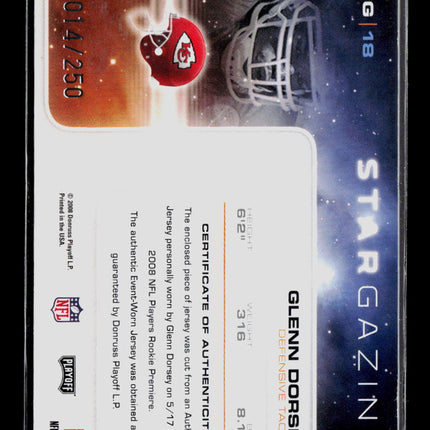 2008 Playoff Absolute Memorabilia Stargazing Glenn Dorsey #SG-18 Jersey 014/250