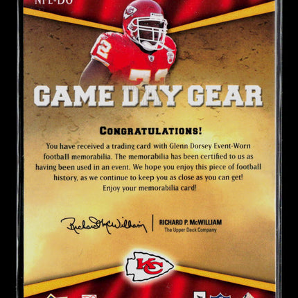 2009 Upper Deck Football Game Day Gear Glenn Dorsey #NFL-DO Event-Worn Jersey