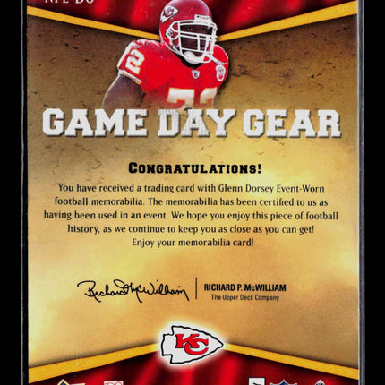 2009 Upper Deck Game Day Gear Glenn Dorsey #NFL-DO Event-Worn Jersey Memorabilia