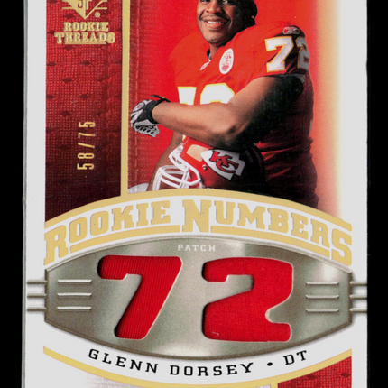 2008 SP Rookie Threads Glenn Dorsey #RN-GD Numbers Patch Memorabilia 58/75