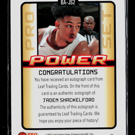 2022 Leaf Pro Set Power Jaden Shackelford #BA-JS2 Purple RC 7/20 Auto