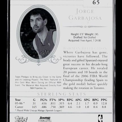 2007 Bowman Sterling Jorge Garbajosa #65 Relic RC Jersey